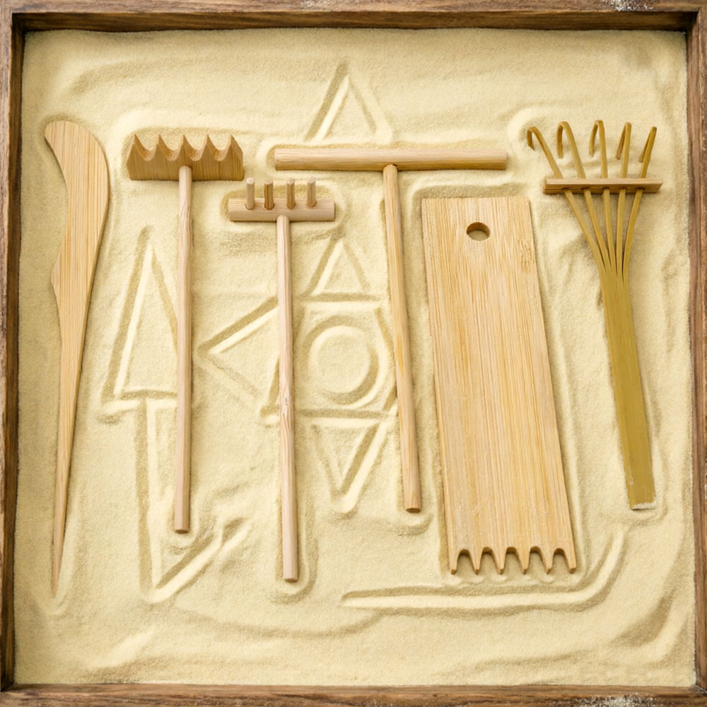Zen Gardening Tools - 6 Parça Bambu Kum Tırmığı Seti